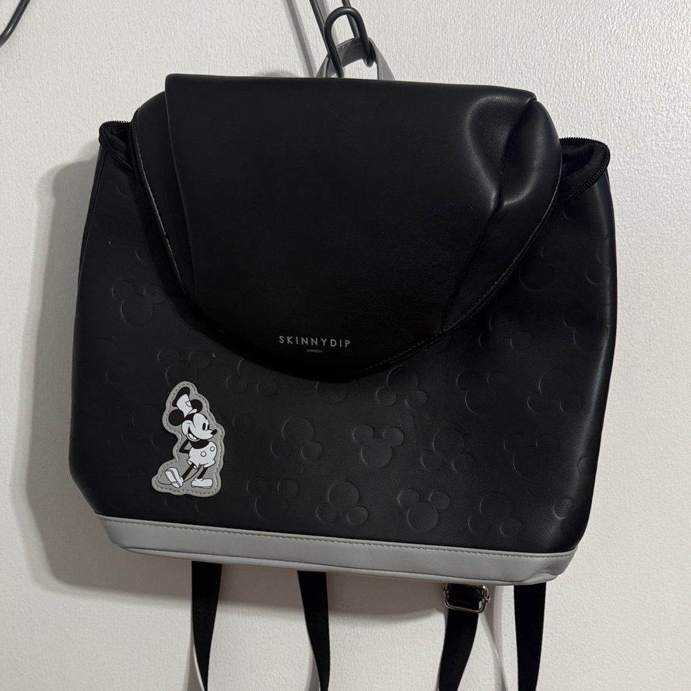 Skinnydip Black Backpack with Mickey Mouse Embossed Design
